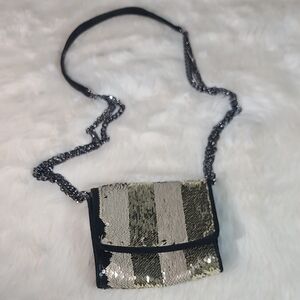 Zara Women Suede Sequin Striped Crossbody Bag